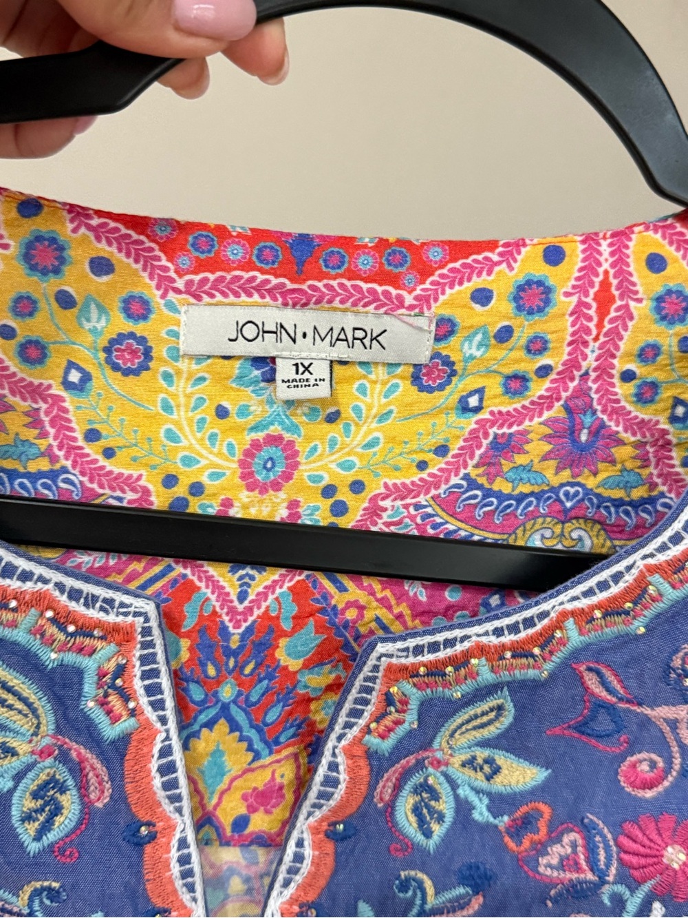 John Mark 1X Colorful Boho Paisley Embroidered Tunic Top - Picture 7 of 7